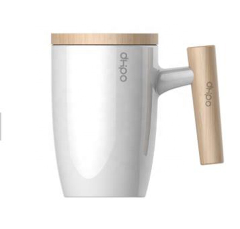 Stocked item white ceramic tea filter mug with strainer and bamboo handle & lid