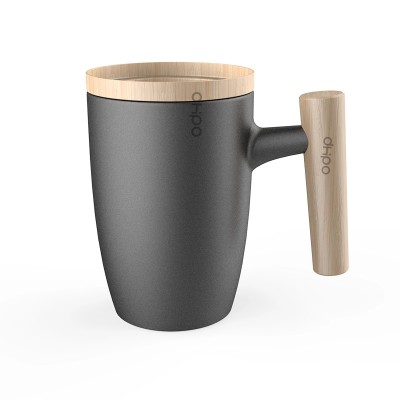 Stocked item matte black ceramic mug tea with strainer and bamboo handle & lid